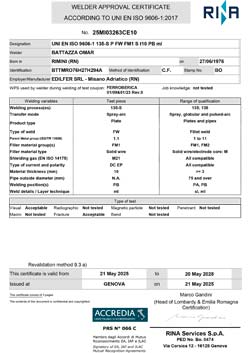 Certificato da saldatore per Battazza