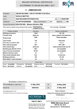 Certificato da saldatore per Vocale